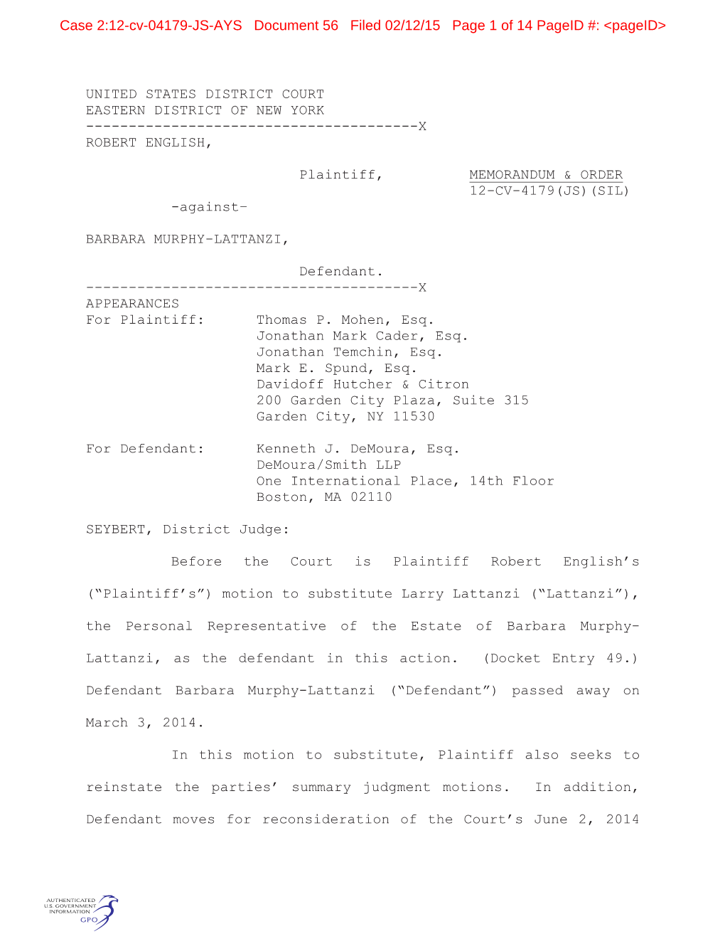 Case 2:12-Cv-04179-JS-AYS Document 56 Filed 02/12/15 Page