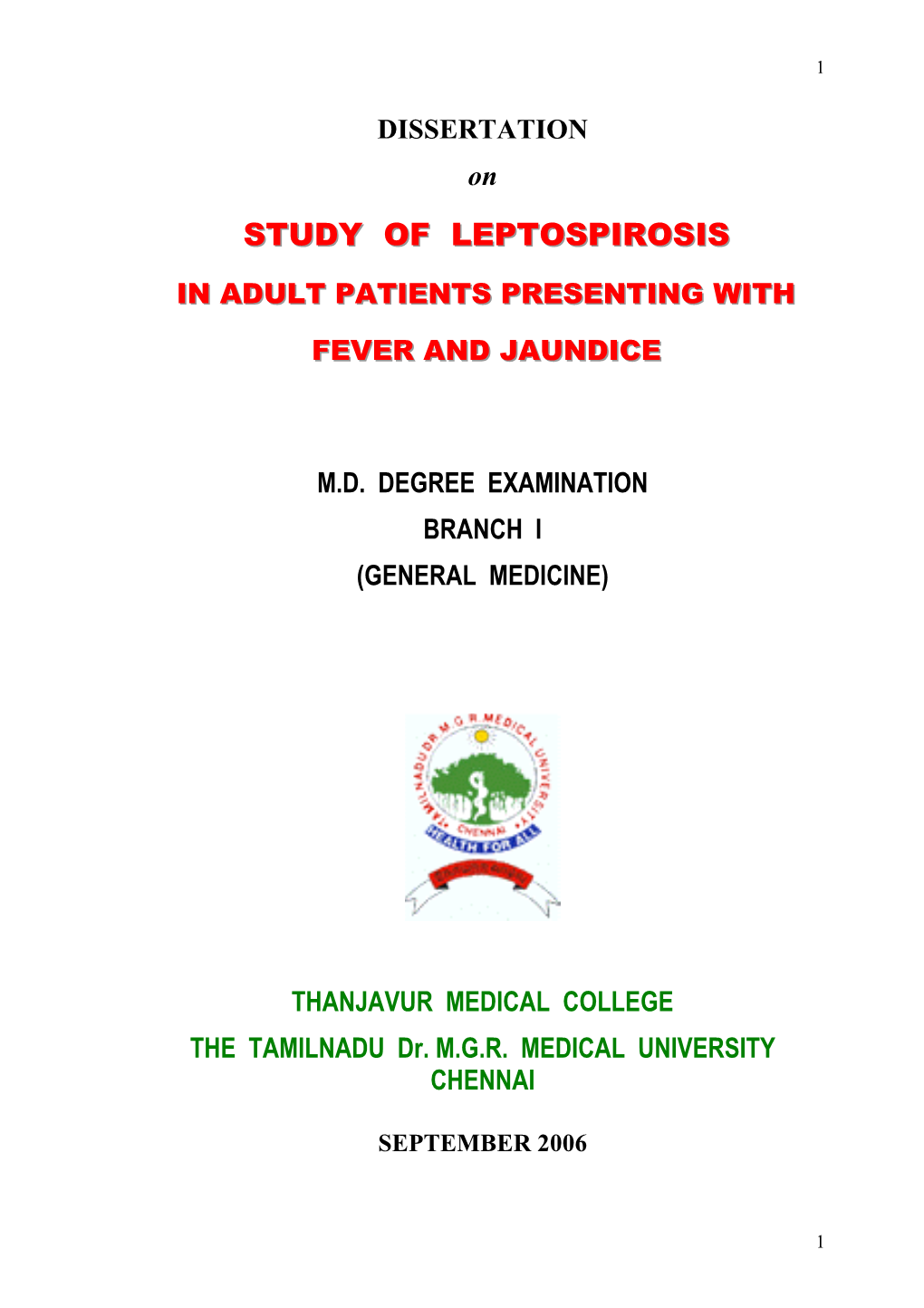 Study of Leptospirosis Study of Leptospirosis