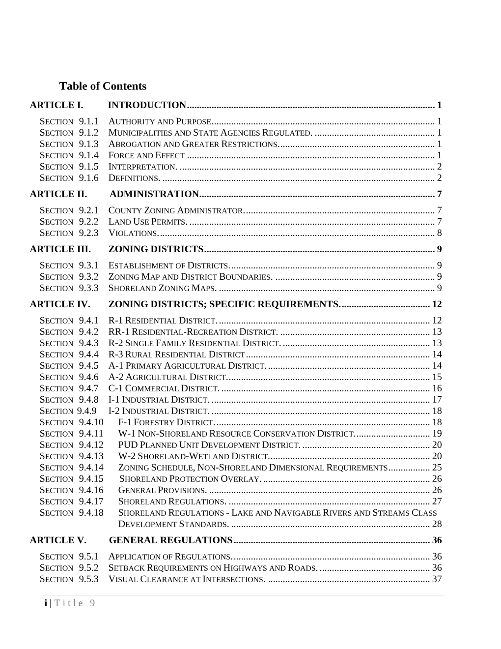 Table of Contents ARTICLE I