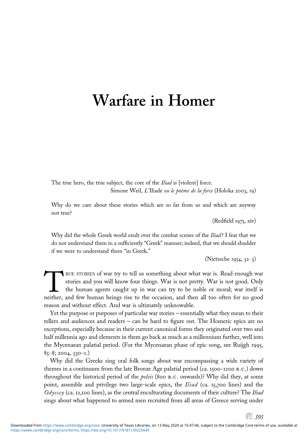 Warfare in Homer