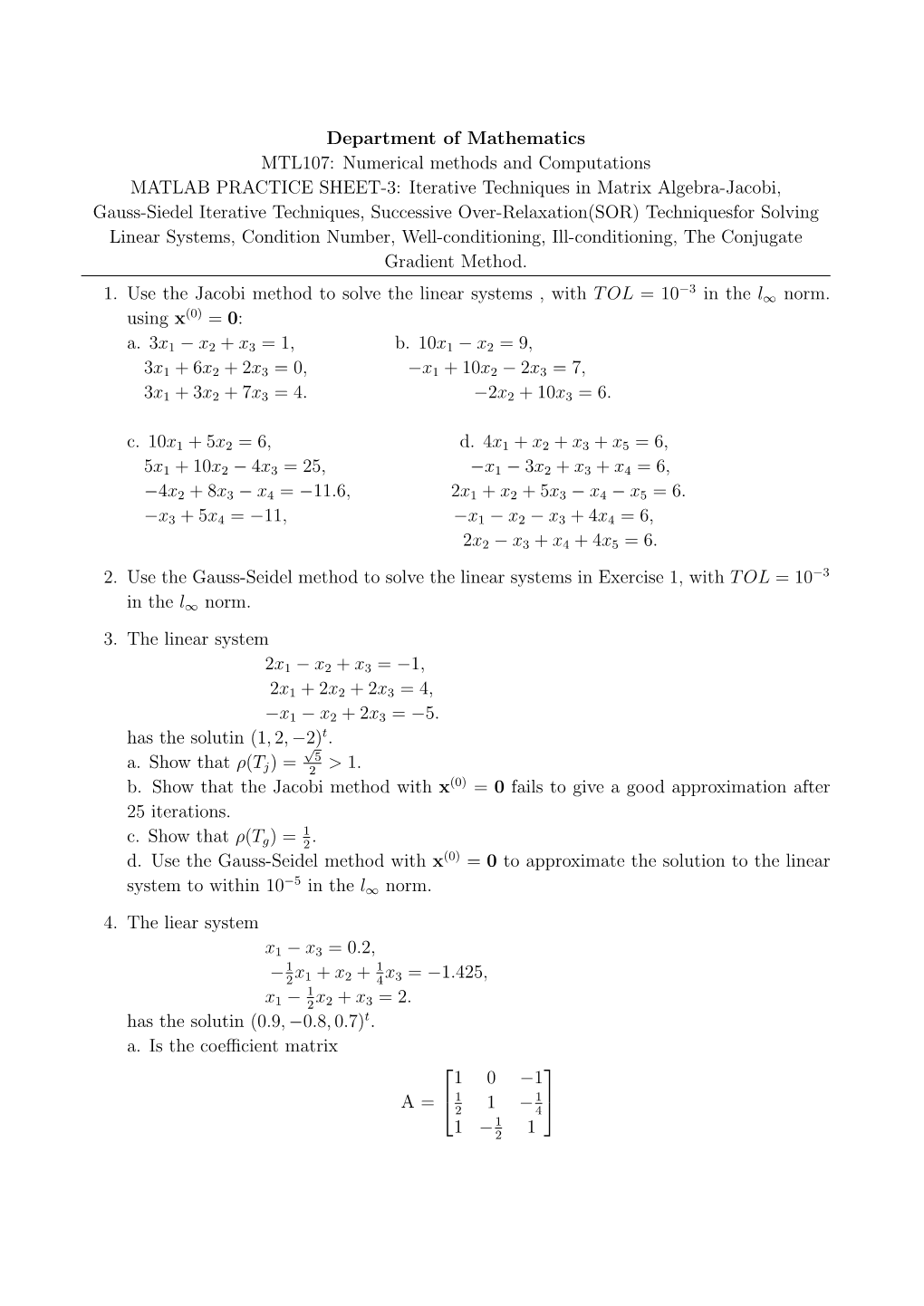 Department of Mathematics MTL107: Numerical Methods And