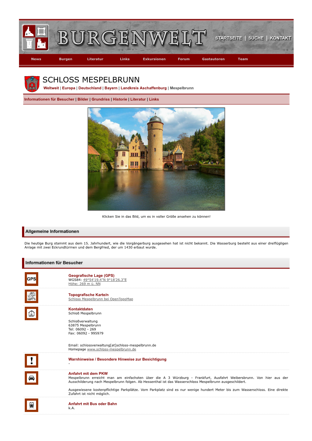 SCHLOSS MESPELBRUNN Weltweit | Europa | Deutschland | Bayern | Landkreis Aschaffenburg | Mespelbrunn