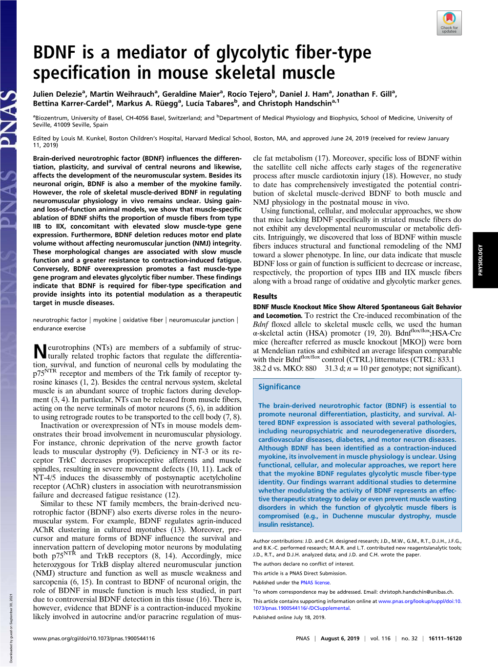 BDNF Is a Mediator of Glycolytic Fiber-Type Specification in Mouse Skeletal Muscle