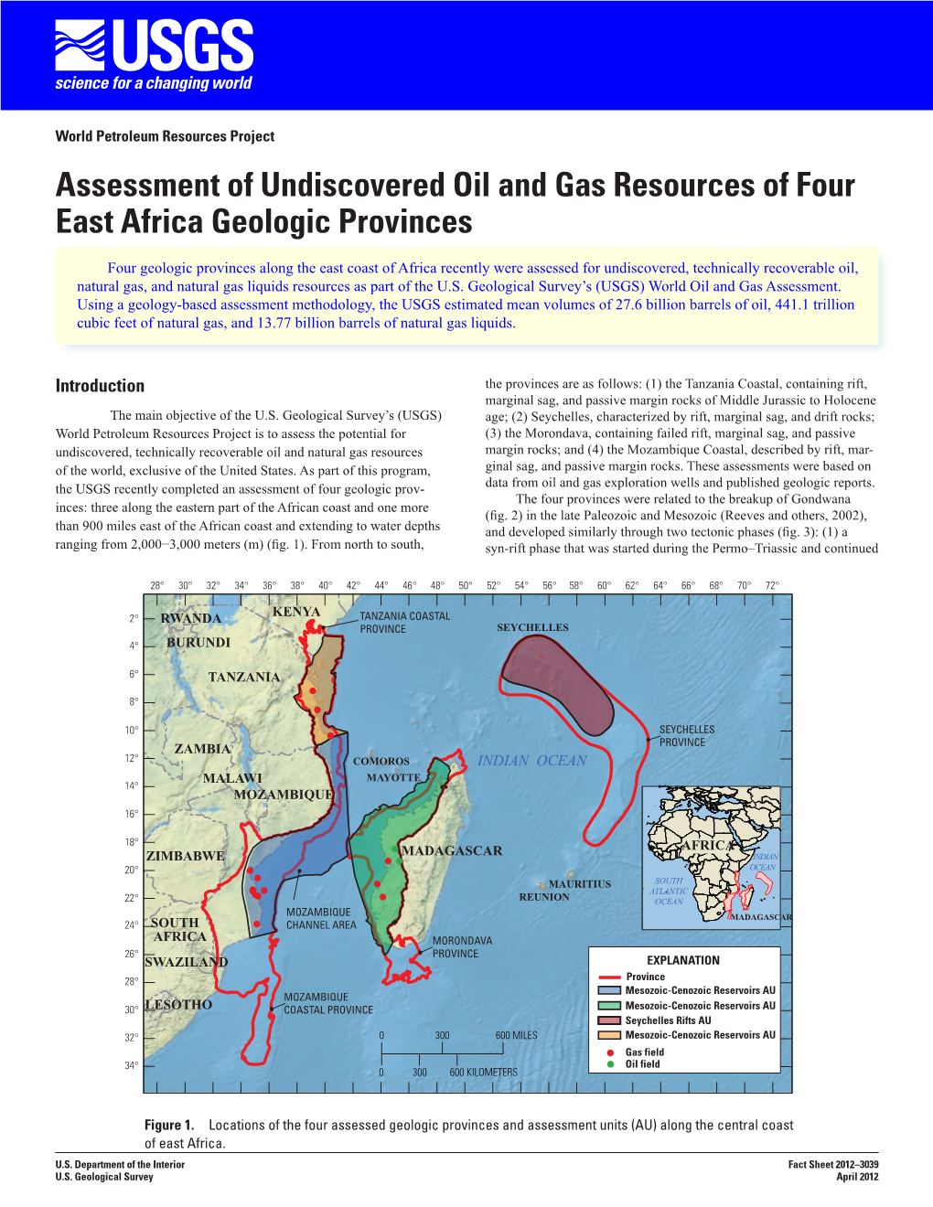 Assessment of Undiscovered Oil and Gas Resources of Four East Africa Geologic Provinces