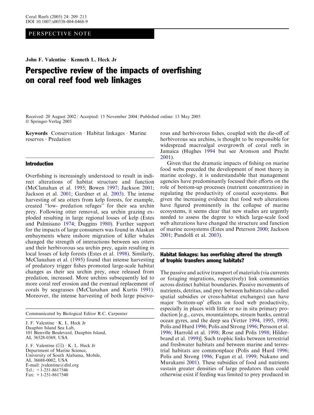 Perspective Review of the Impacts of Overfishing on Coral Reef Food Web Linkages