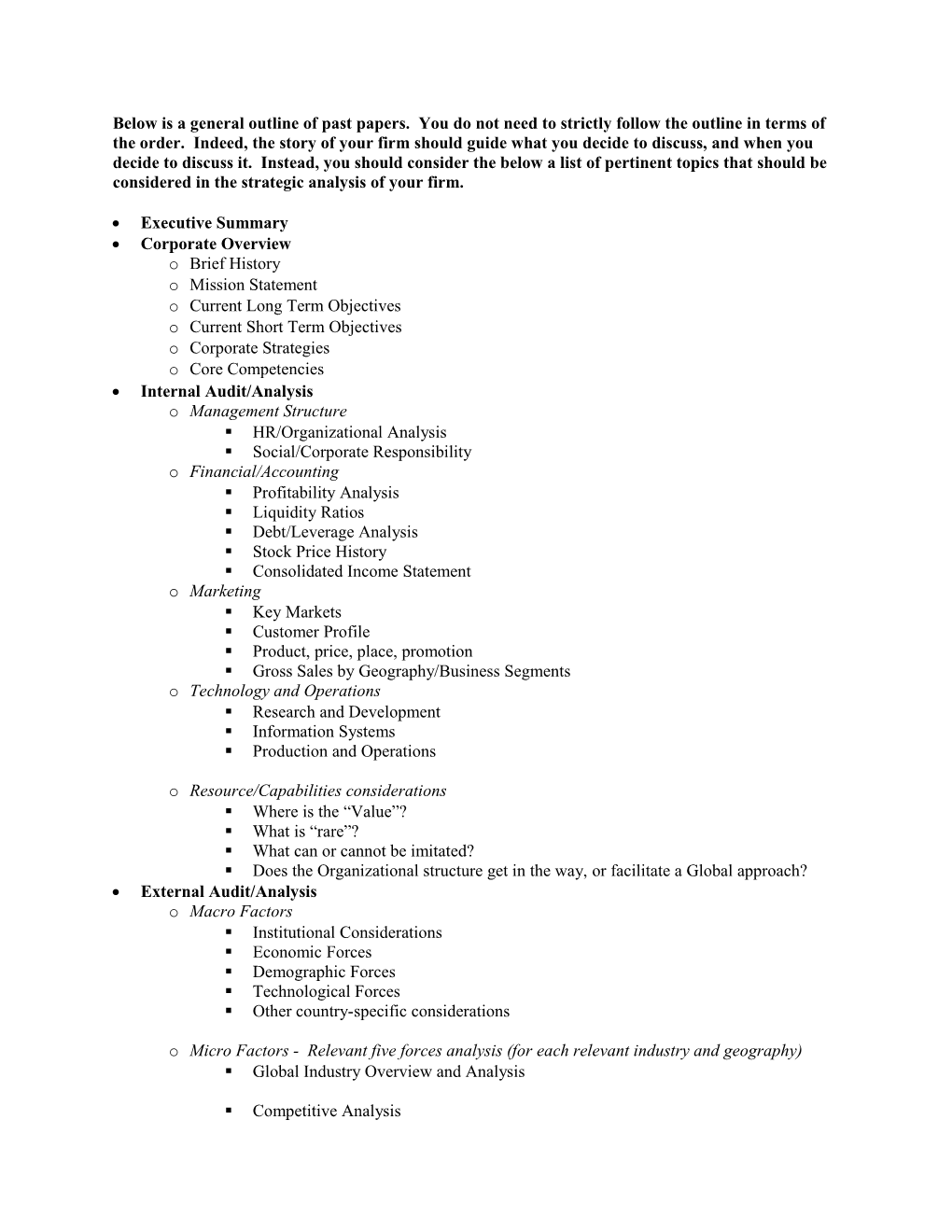 Below Is a General Outline of Past Papers. You Do Not Need to Strictly Follow the Outline