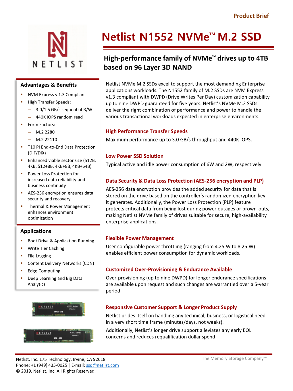 Netlist N1552 Nvme M.2 SSD Product Brief