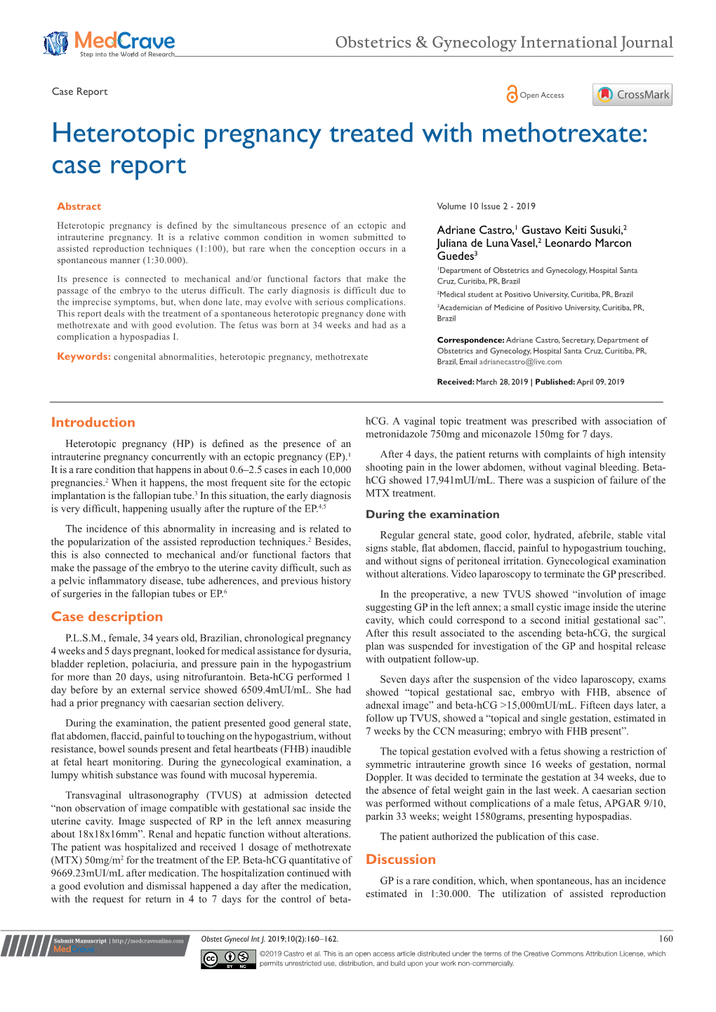 Heterotopic Pregnancy Treated with Methotrexate: Case Report