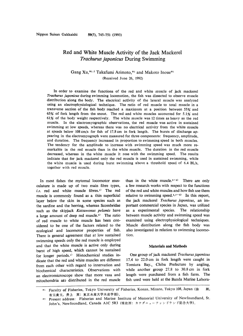 Red and White Muscle Activity of the Jack Mackerel Trachurus Japonicus During Swimming