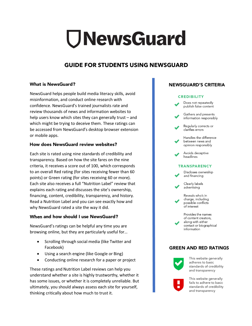 Guide for Students Using Newsguard