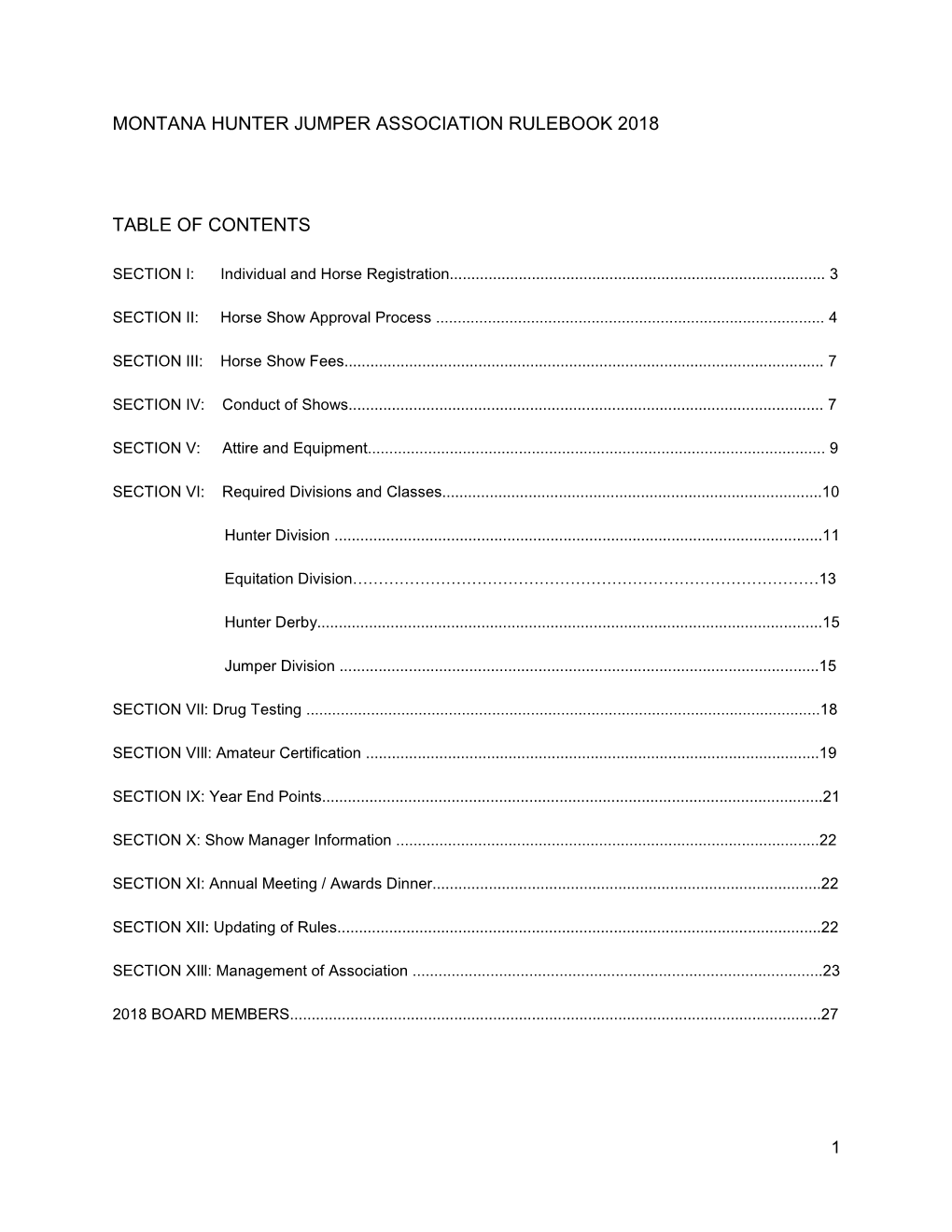 Montana Hunter Jumper Association Rulebook 2018