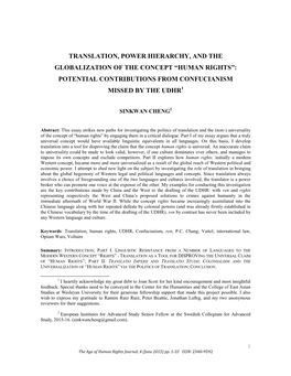 Translation, Power Hierarchy, and the Globalization of the Concept “Human Rights”: Potential Contributions from Confucianism Missed by the Udhr1
