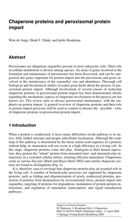 Chaperone Proteins and Peroxisomal Protein Import