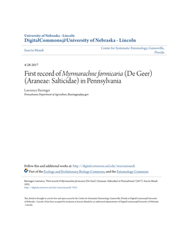 First Record of &lt;I&gt;Myrmarachne Formicaria&lt;/I&gt;