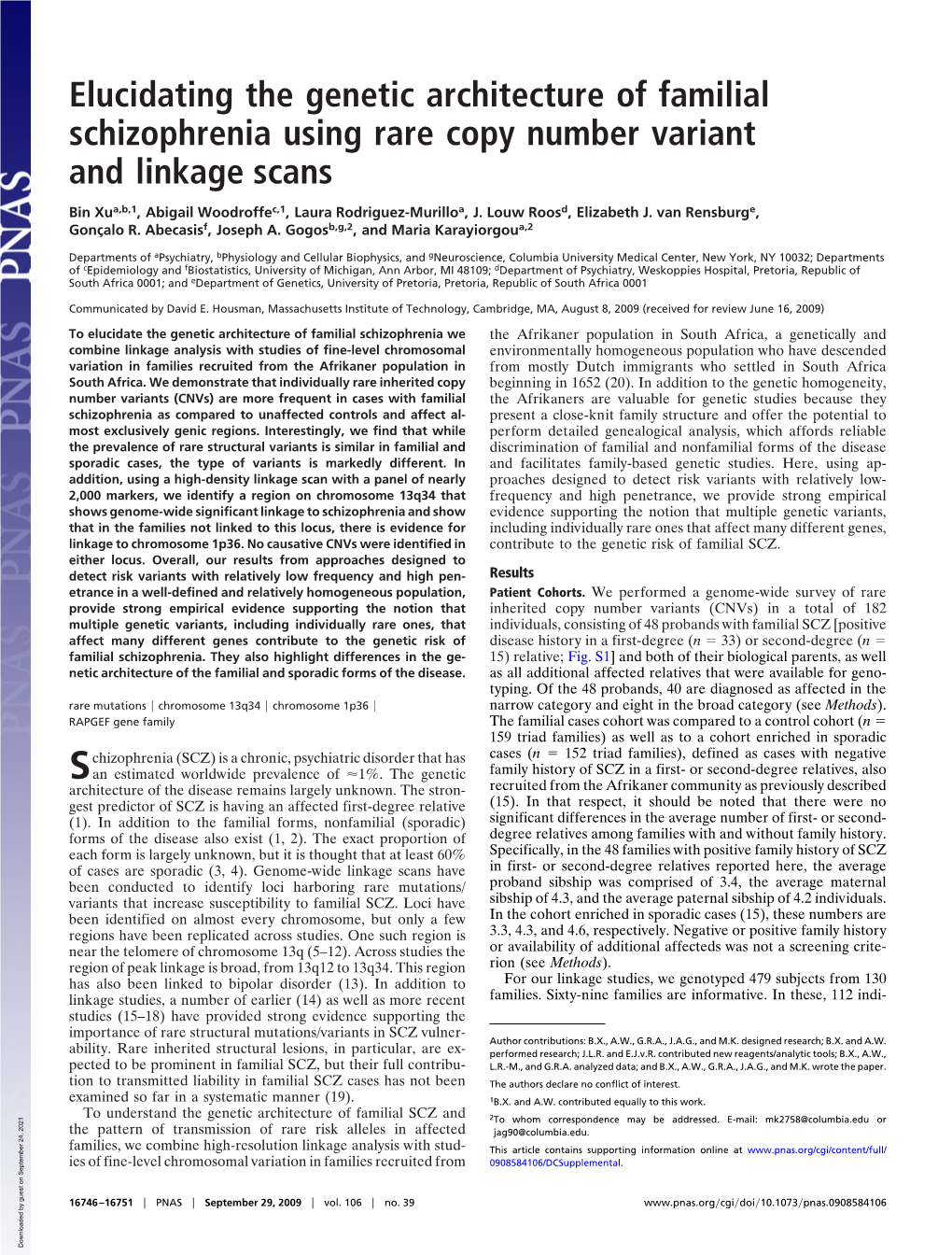 Elucidating the Genetic Architecture of Familial Schizophrenia Using Rare Copy Number Variant and Linkage Scans