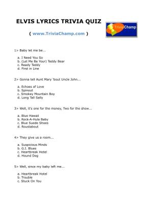 Elvis Lyrics Trivia Quiz