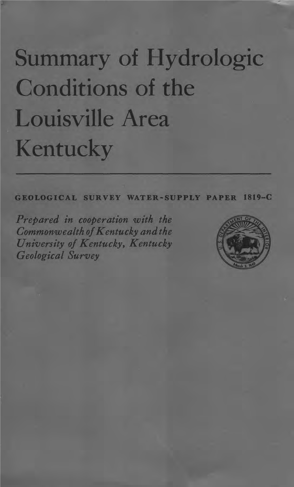 Summary of Hydrologic Conditions of the Louisville Area Kentucky