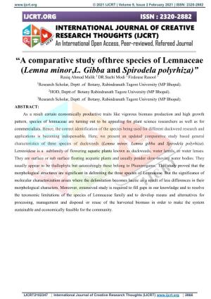 A Comparative Study of Three Species of Lemnaceae (Lemna Minor,L
