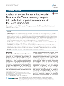 Analysis of Ancient Human Mitochondrial DNA from the Xiaohe