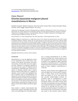 Case Report Erionite-Associated Malignant Pleural Mesothelioma in Mexico