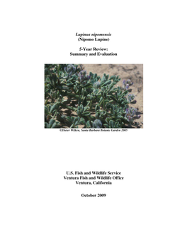 Lupinus Nipomensis (Nipomo Lupine) 5-Year Review: Summary and Evaluation U.S. Fish and Wildlife Service Ventura Fish and Wildlif