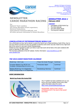 Newsletter Canoe Marathon Racing