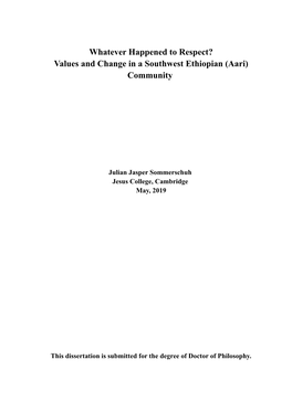 Values and Change in a Southwest Ethiopian (Aari) Community