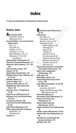 Grand Teton, 106–107 Best Trails, 5–6 Yellowstone, 40–41 Grand Teton, 134–136 Accommodations
