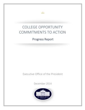 College Opportunity Commitments to Action: Progress Report