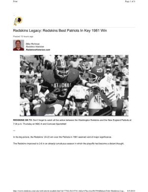 Redskins Legacy: Redskins Best Patriots in Key 1981 Win