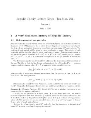 Ergodic Theory Lecture Notes - Jan-Mar