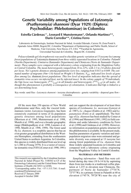 Genetic Variability Among Populations of Lutzomyia