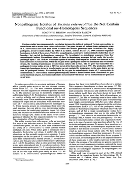 Nonpathogenic Isolates of Yersinia Enterocolitica Do Not Contain Functional Inv-Homologous Sequences DOROTHY E