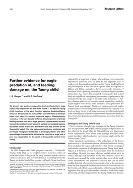 Further Evidence for Eagle Predation Of, and Feeding Damage On, the Taung Child