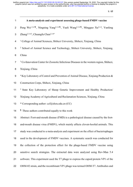 A Meta-Analysis and Experiment Assessing Phage-Based FMDV Vaccine