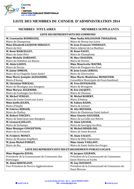 Liste Des Membres Du Conseil D'administration 2014