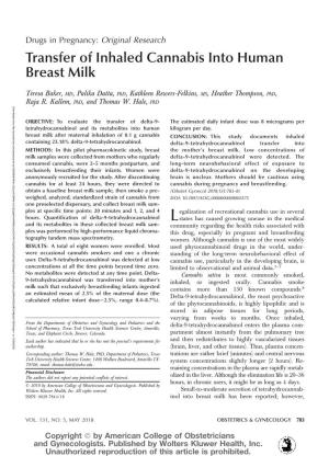 Transfer of Inhaled Cannabis Into Human Breast Milk