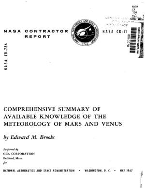 Comprehensive Summary of Available Knowledge of the Meteorology of Mars and Venus