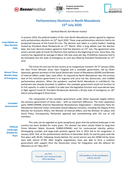 Parliamentary Elections in North Macedonia 15Th July 2020 [