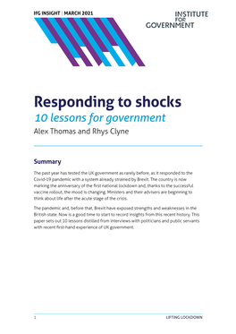 Responding to Shocks 10 Lessons for Government Alex Thomas and Rhys Clyne