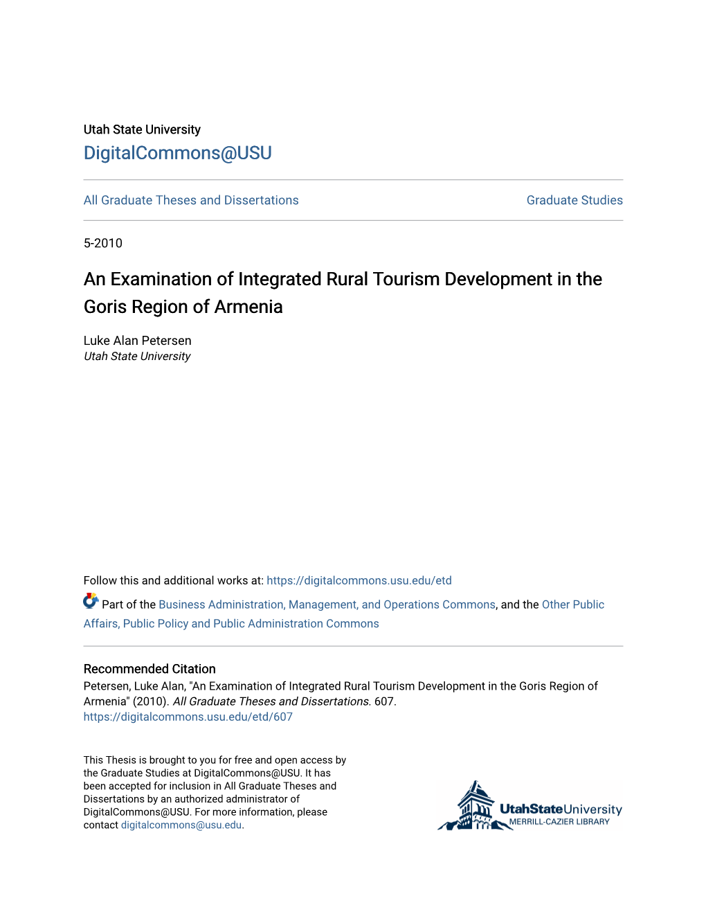 An Examination of Integrated Rural Tourism Development in the Goris Region of Armenia