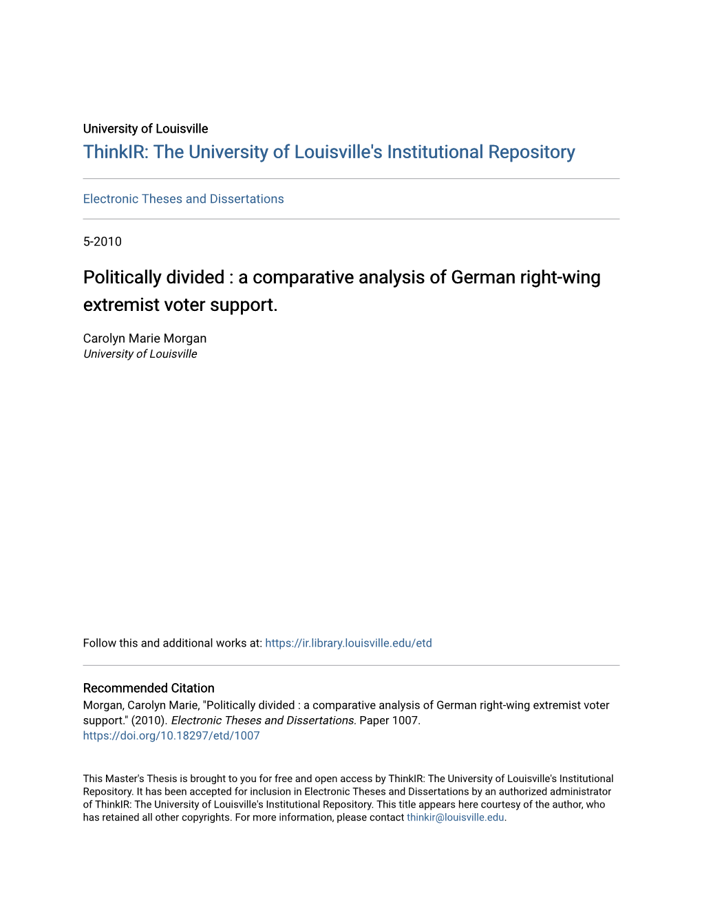 Politically Divided : a Comparative Analysis of German Right-Wing Extremist Voter Support