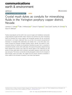 Crystal Mush Dykes As Conduits for Mineralising Fluids in the Yerington