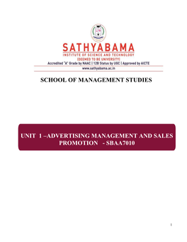 Advertising Management and Sales Promotion - Sbaa7010
