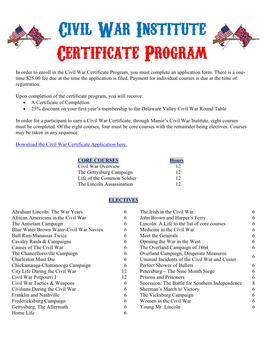 Civil War Institute Certificate Program