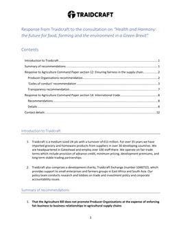 Response from Traidcraft to the Consultation on “Health and Harmony: the Future for Food, Farming and the Environment in a Green Brexit”