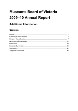 Museums Board of Victoria 2009-10 Annual Report Additional Information