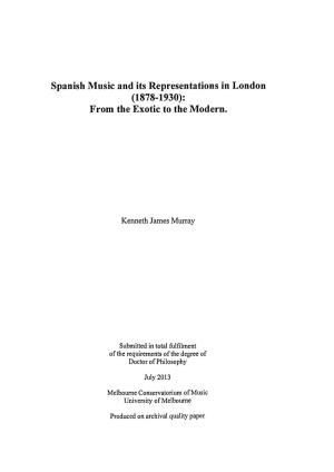 Spanish Music and Its Representations in London (1878-1930): from the Exotic to the Modern