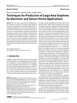 Techniques for Production of Large Area Graphene for Electronic and Sensor Device Applications