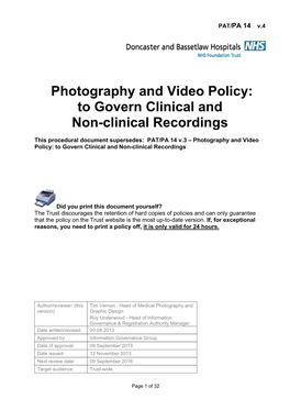 Photography and Video Policy: to Govern Clinical and Non-Clinical Recordings